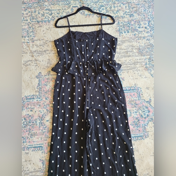 Anthropologie Rosie Black White Floral Embroidery Peplum Jumpsuit Size M Boho - Picture 7 of 14